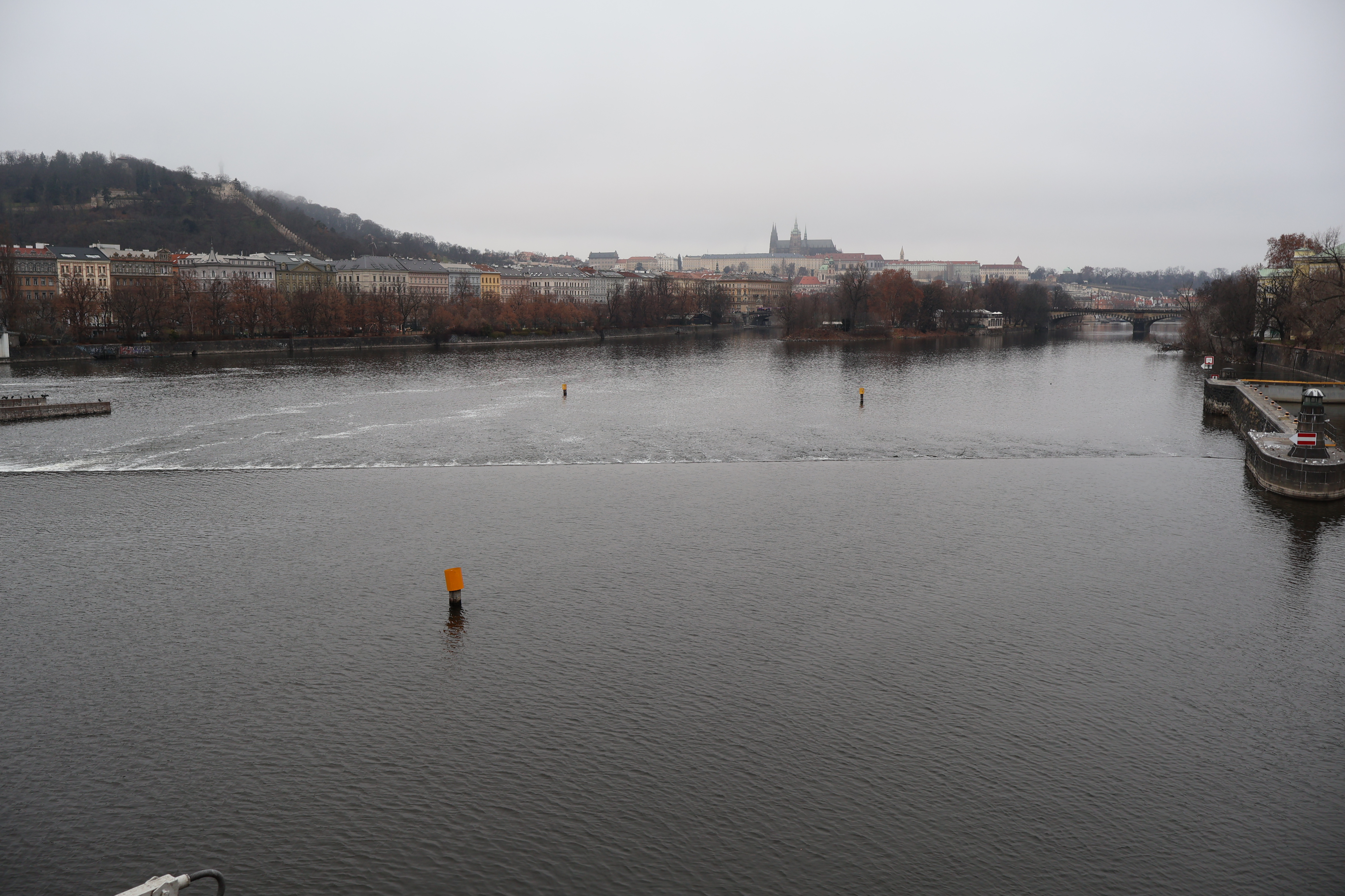 Warning bouys, the river and the castle skyline. 